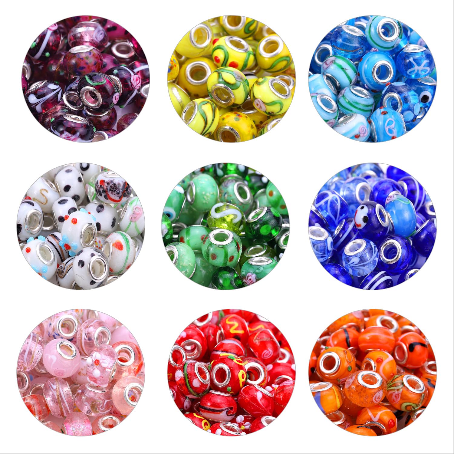 Amazon.co.jp: AIPRIDY 50pcs 15x11mm Murano Large Hole Glass Beads